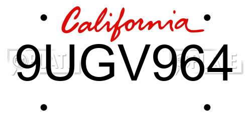 9UGV964 California License Plate