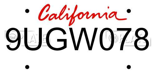9UGW078 California License Plate