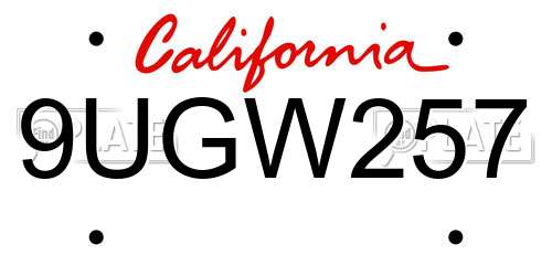 9UGW257 California License Plate