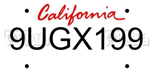 9UGX199 California License Plate