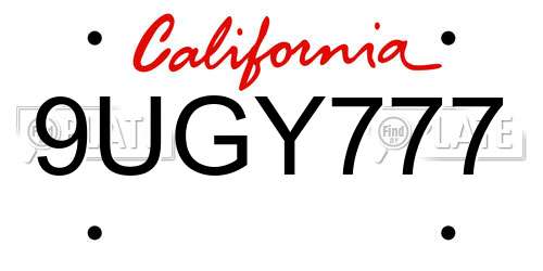 9UGY777 California License Plate
