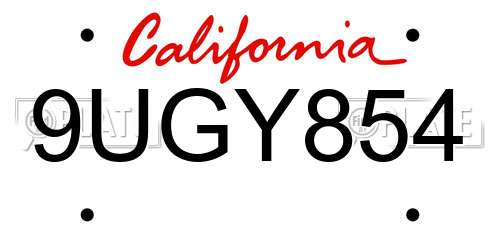 9UGY854 California License Plate