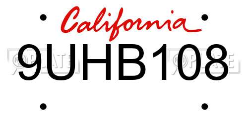 9UHB108 California License Plate