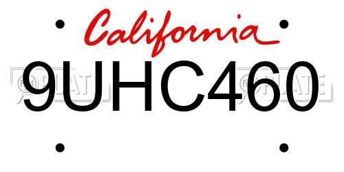 9UHC460 California License Plate