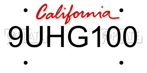 9UHG100 California License Plate