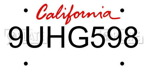 9UHG598 California License Plate
