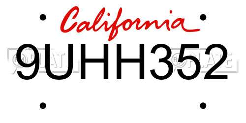 9UHH352 California License Plate