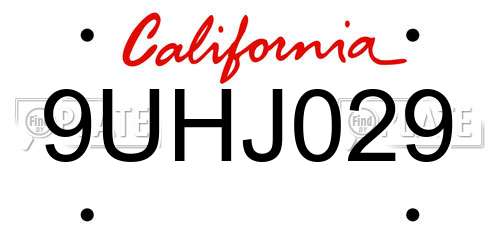 9UHJ029 California License Plate