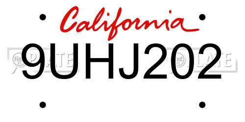 9UHJ202 California License Plate