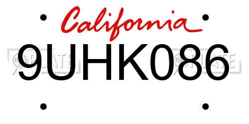 9UHK086 California License Plate