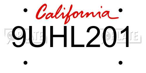9UHL201 California License Plate