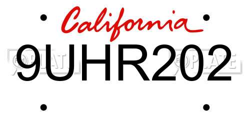 9UHR202 California License Plate