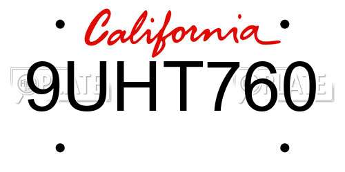 9UHT760 California License Plate