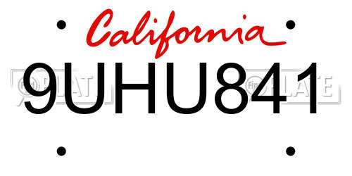 9UHU841 California License Plate