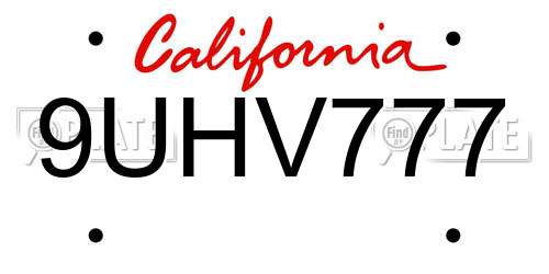 9UHV777 California License Plate