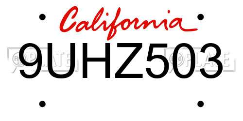 9UHZ503 California License Plate