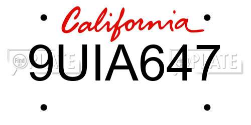 9UIA647 California License Plate