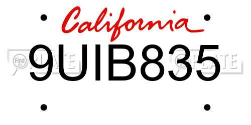 9UIB835 California License Plate