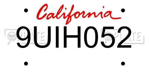 9UIH052 California License Plate