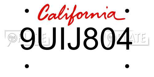 9UIJ804 California License Plate
