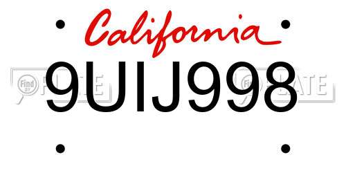 9UIJ998 California License Plate