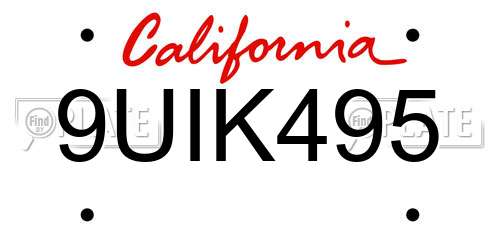 9UIK495 California License Plate