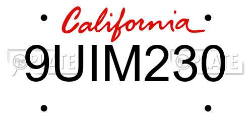 9UIM230 California License Plate