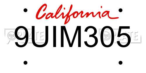 9UIM305 California License Plate