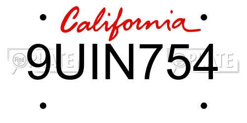 9UIN754 California License Plate