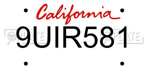 9UIR581 California License Plate