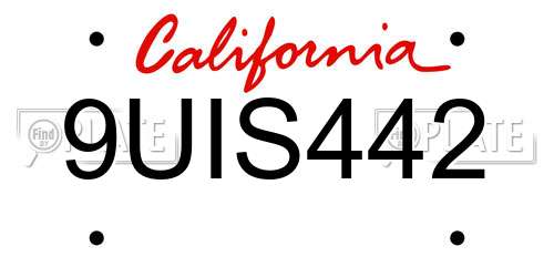 9UIS442 California License Plate