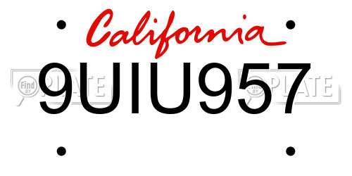 9UIU957 California License Plate