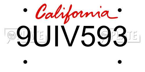 9UIV593 California License Plate
