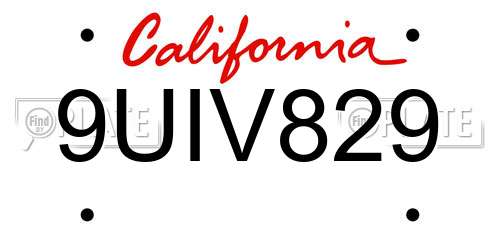 9UIV829 California License Plate