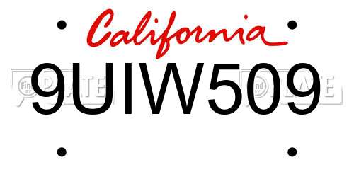 9UIW509 California License Plate