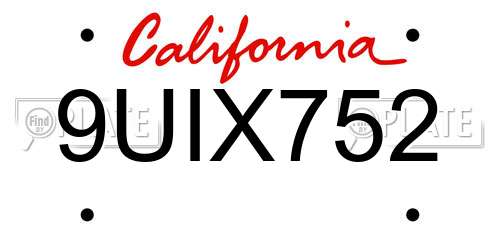 9UIX752 California License Plate