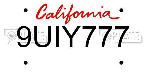 9UIY777 California License Plate