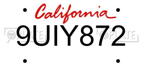 9UIY872 California License Plate