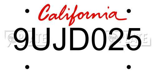 9UJD025 California License Plate