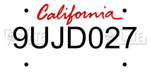 9UJD027 California License Plate