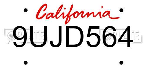 9UJD564 California License Plate