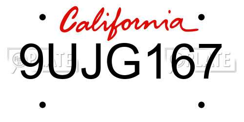 9UJG167 California License Plate