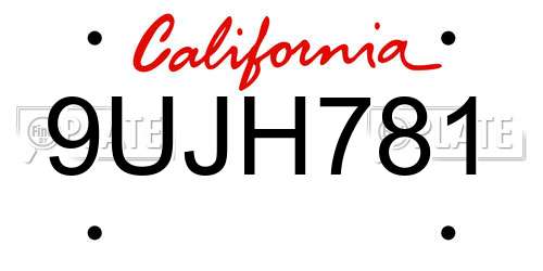 9UJH781 California License Plate