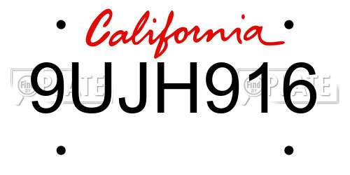 9UJH916 California License Plate