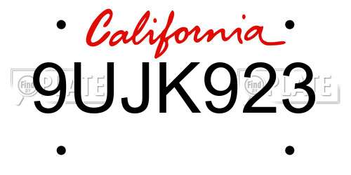 9UJK923 California License Plate
