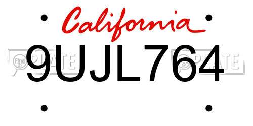 9UJL764 California License Plate