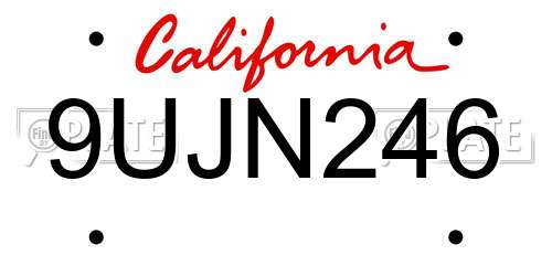 9UJN246 California License Plate