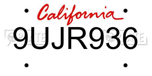 9UJR936 California License Plate