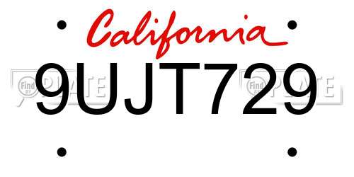 9UJT729 California License Plate