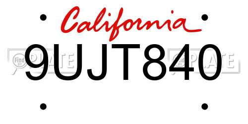 9UJT840 California License Plate